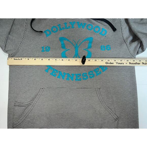 Dollywood Hoodie Sweatshirt Size S Gray Striped Blue Butterfly Dolly Parton - Picture 10 of 16